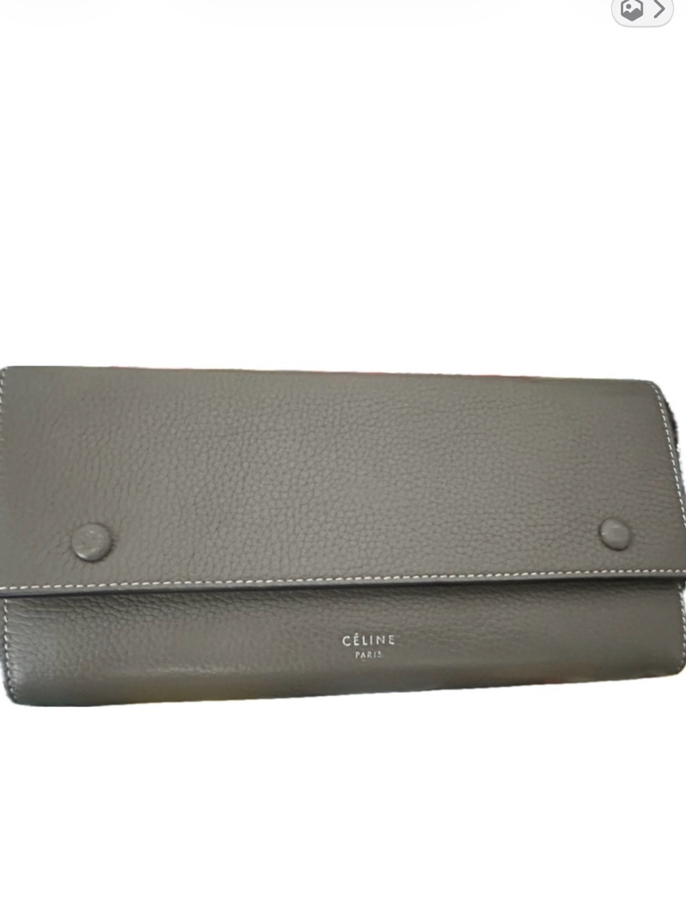 Celine Paris Taupe Pebbled Leather Continental Flap Wallet Yellow Interior - EUC
